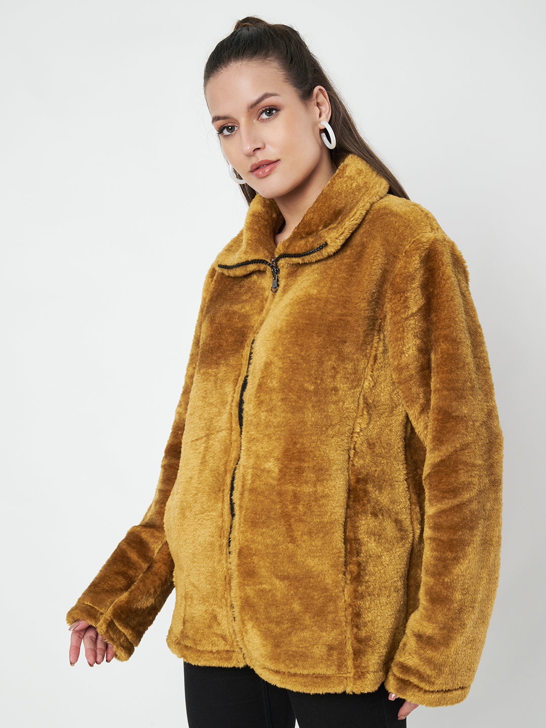 Mock Collar Faux Fur Casual Lightweight Parka Jacket