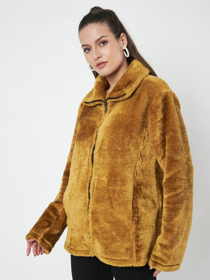 Mock Collar Faux Fur Casual Lightweight Parka Jacket
