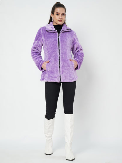 Mock Collar Faux Fur Casual Lightweight Parka Jacket