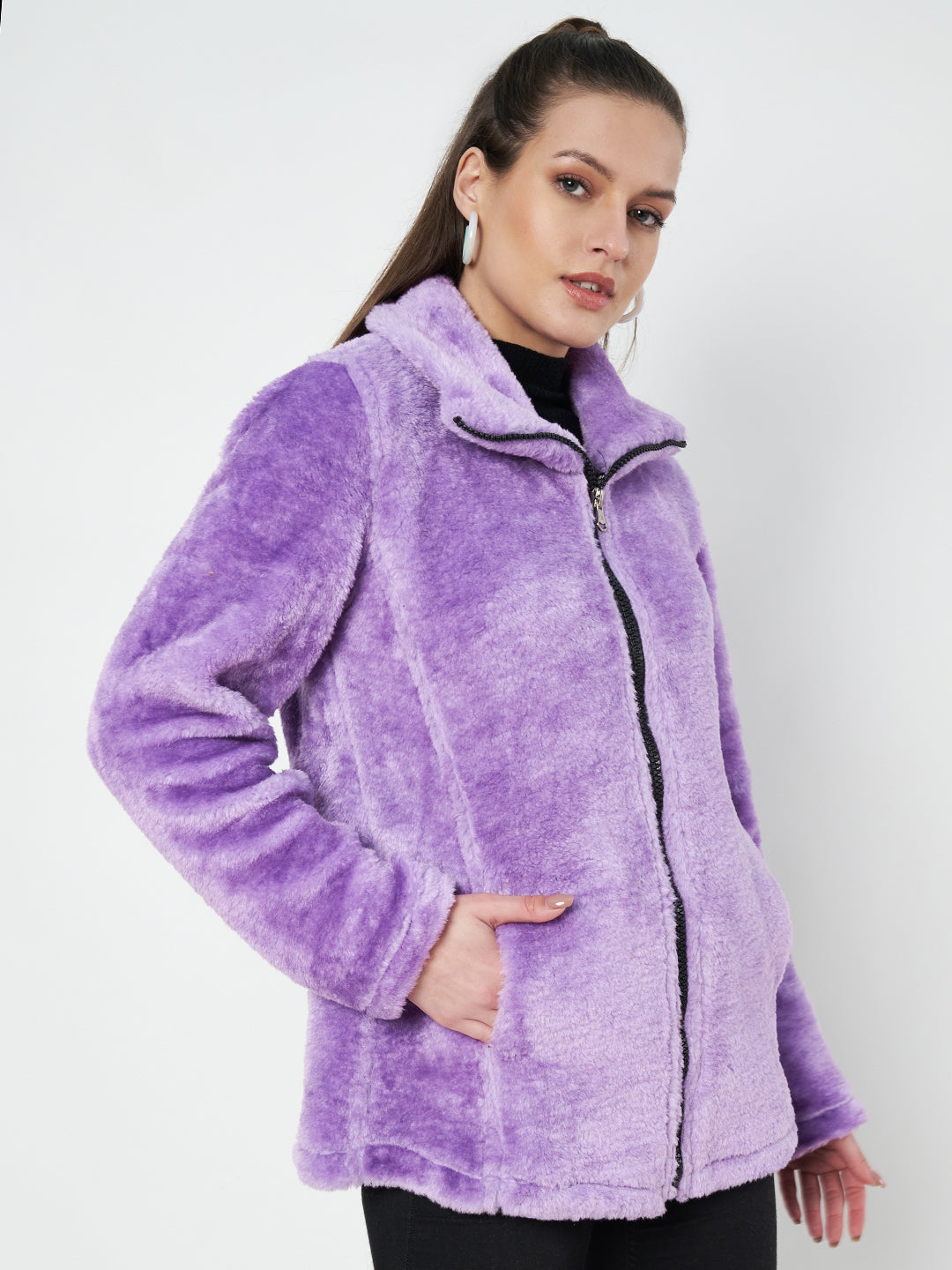 Mock Collar Faux Fur Casual Lightweight Parka Jacket