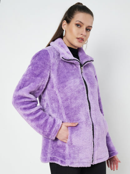 Mock Collar Faux Fur Casual Lightweight Parka Jacket
