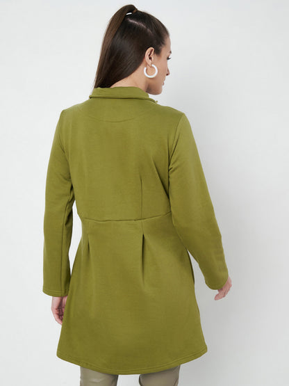 Notched Collar Hip Length Fleece Overcoat