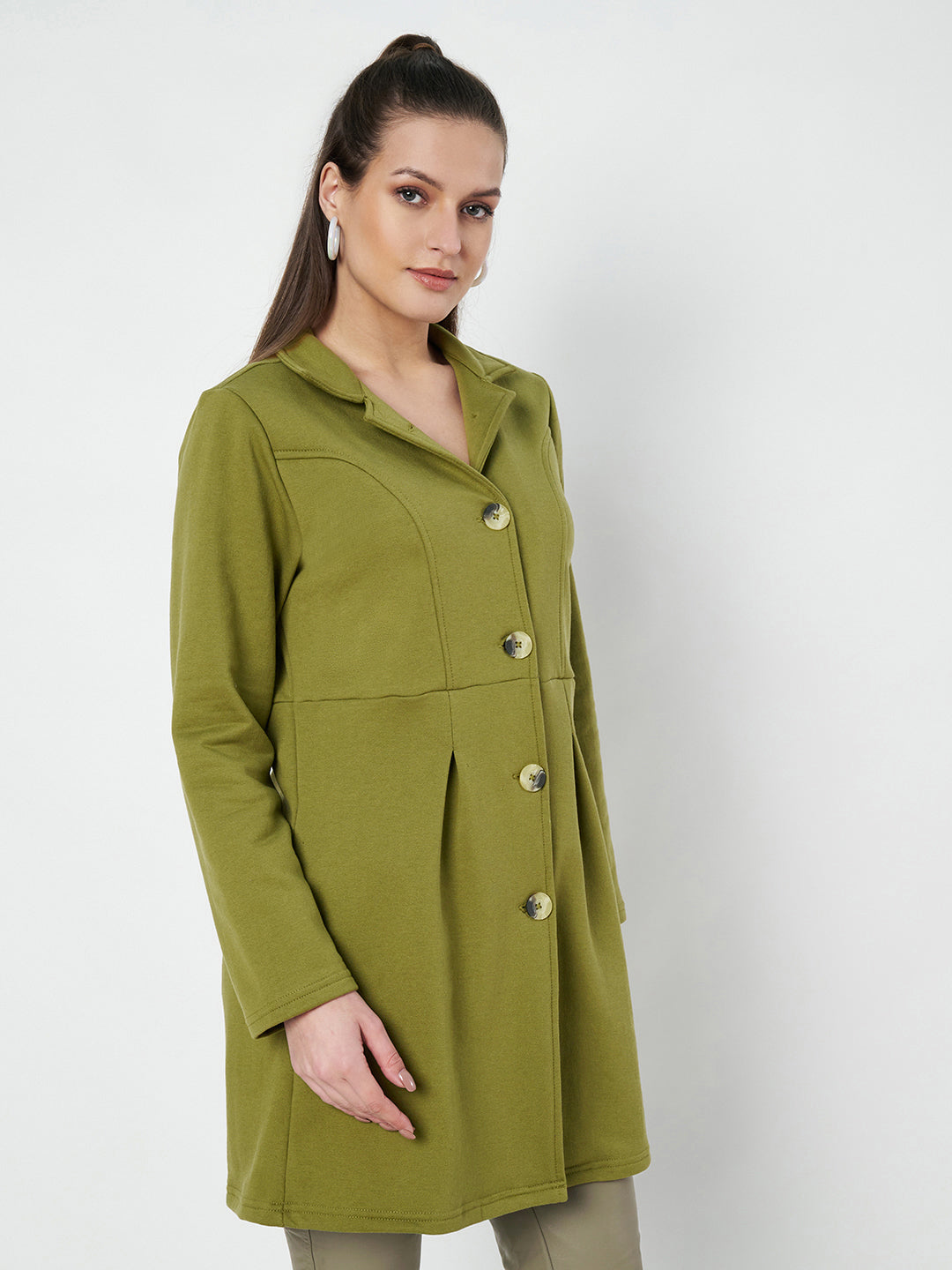 Notched Collar Hip Length Fleece Overcoat