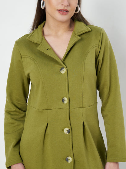 Notched Collar Hip Length Fleece Overcoat