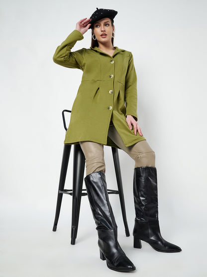 Notched Collar Hip Length Fleece Overcoat