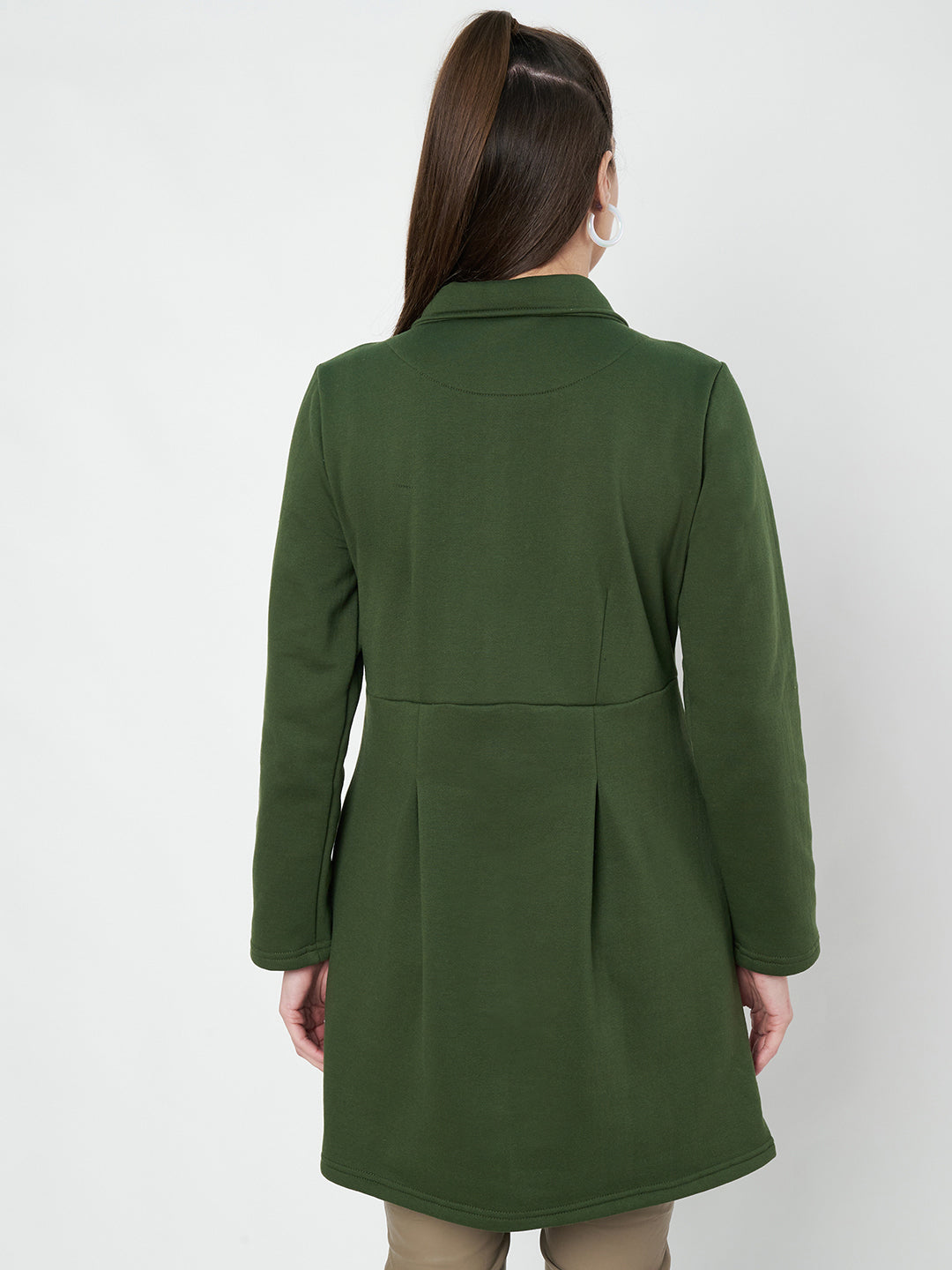 Notched Collar Hip Length Fleece Overcoat