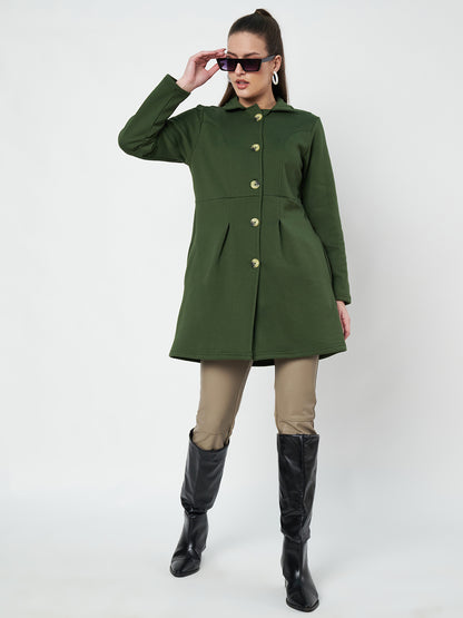 Notched Collar Hip Length Fleece Overcoat