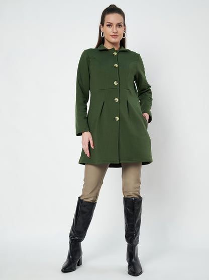 Notched Collar Hip Length Fleece Overcoat