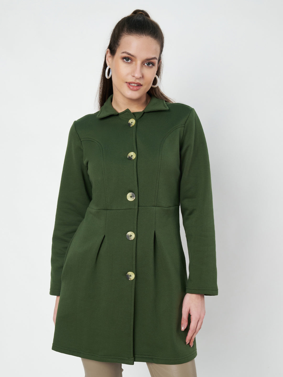 Notched Collar Hip Length Fleece Overcoat
