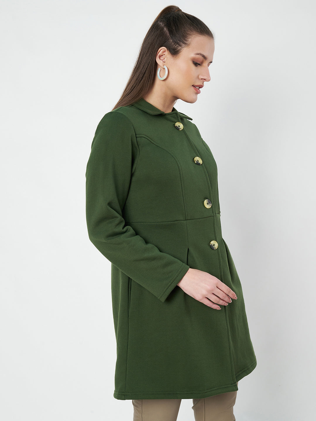 Notched Collar Hip Length Fleece Overcoat
