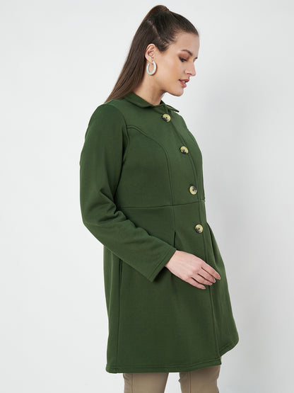 Notched Collar Hip Length Fleece Overcoat