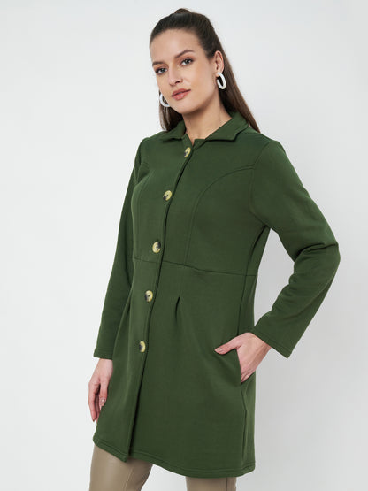 Notched Collar Hip Length Fleece Overcoat