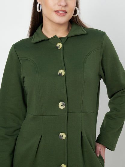 Notched Collar Hip Length Fleece Overcoat