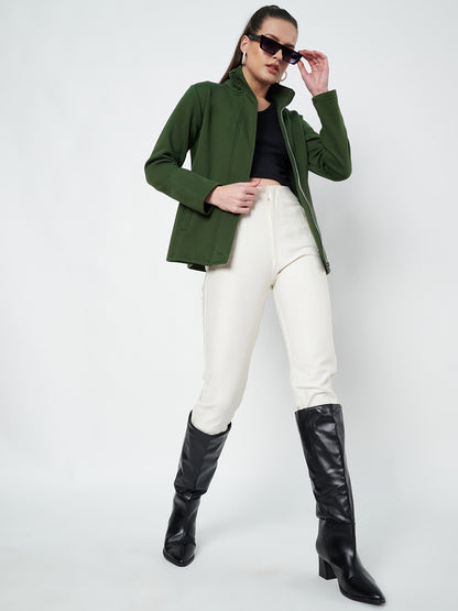 Mock Collar Fleece Front-Open Sweatshirt