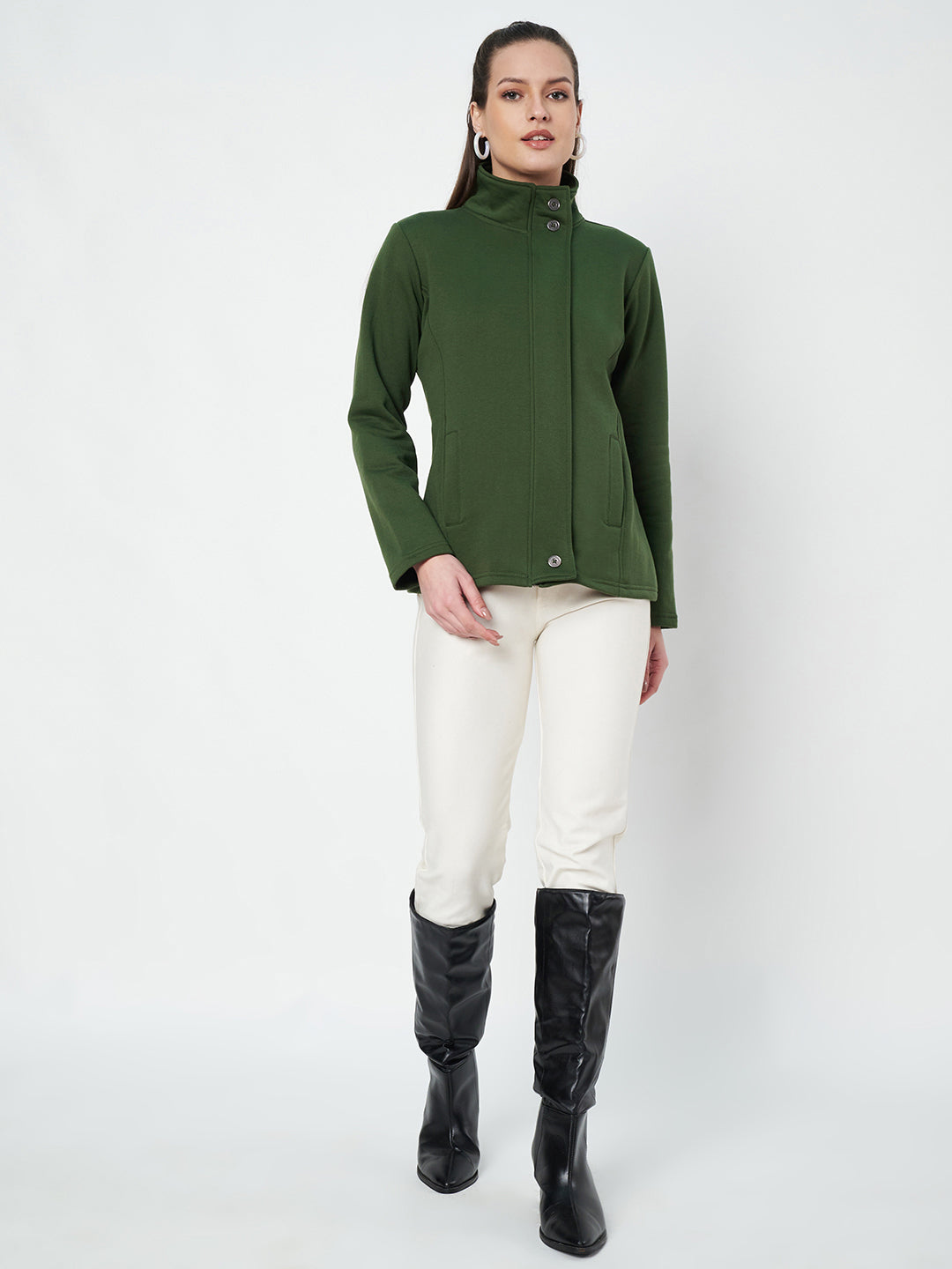 Mock Collar Fleece Front-Open Sweatshirt