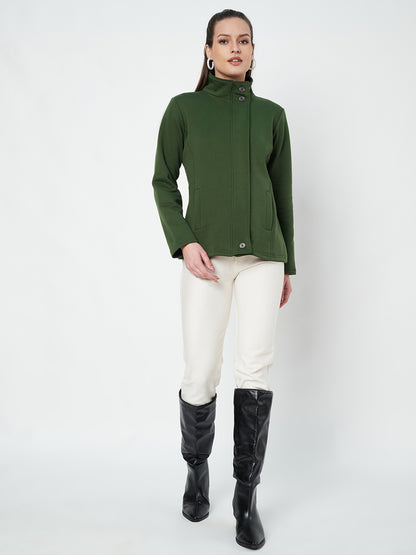 Mock Collar Fleece Front-Open Sweatshirt