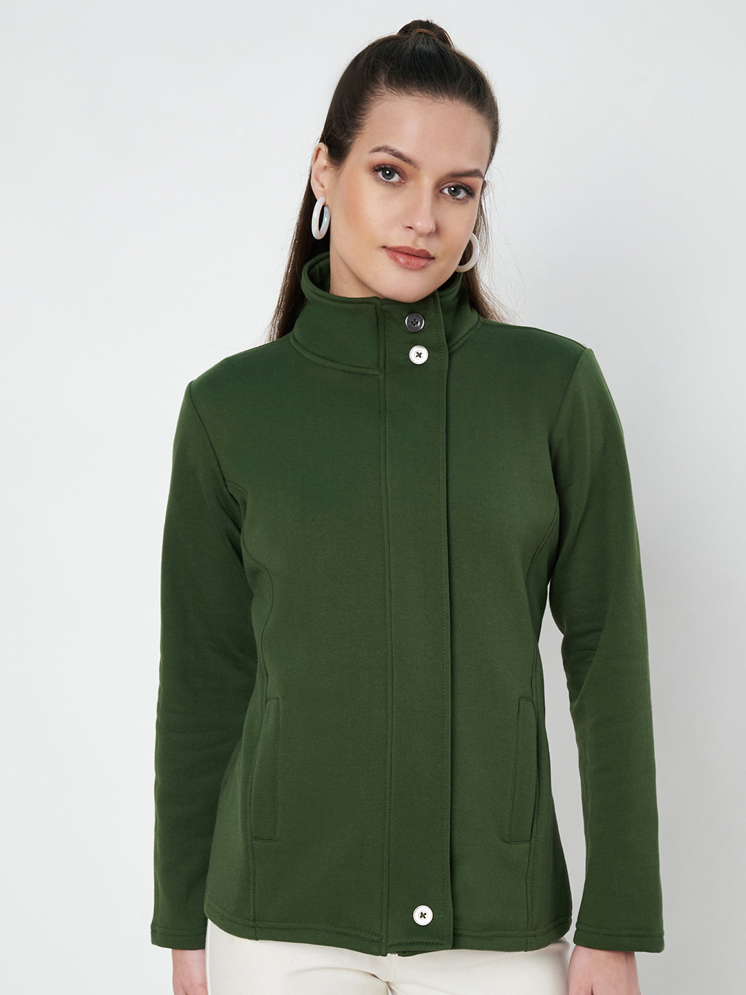 Mock Collar Fleece Front-Open Sweatshirt