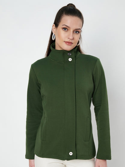 Mock Collar Fleece Front-Open Sweatshirt