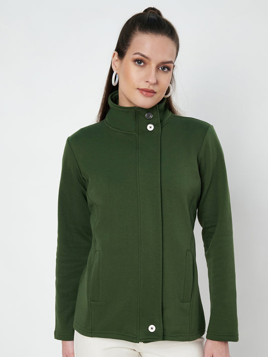Mock Collar Fleece Front-Open Sweatshirt