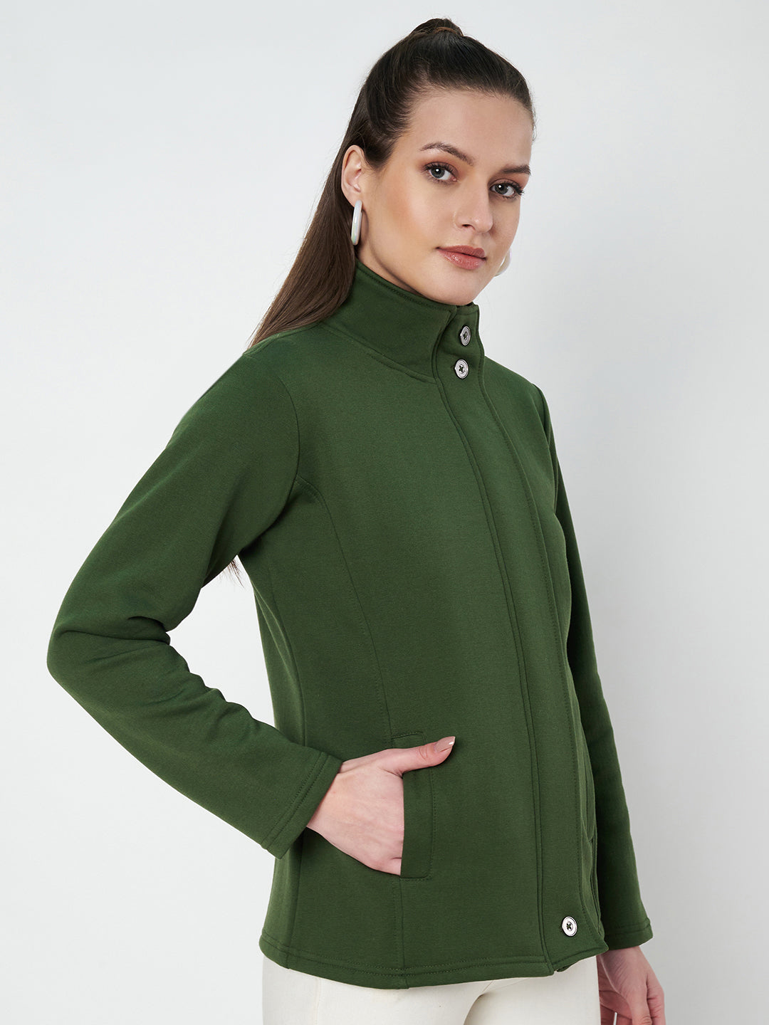 Mock Collar Fleece Front-Open Sweatshirt