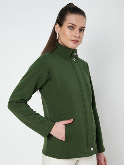 Mock Collar Fleece Front-Open Sweatshirt