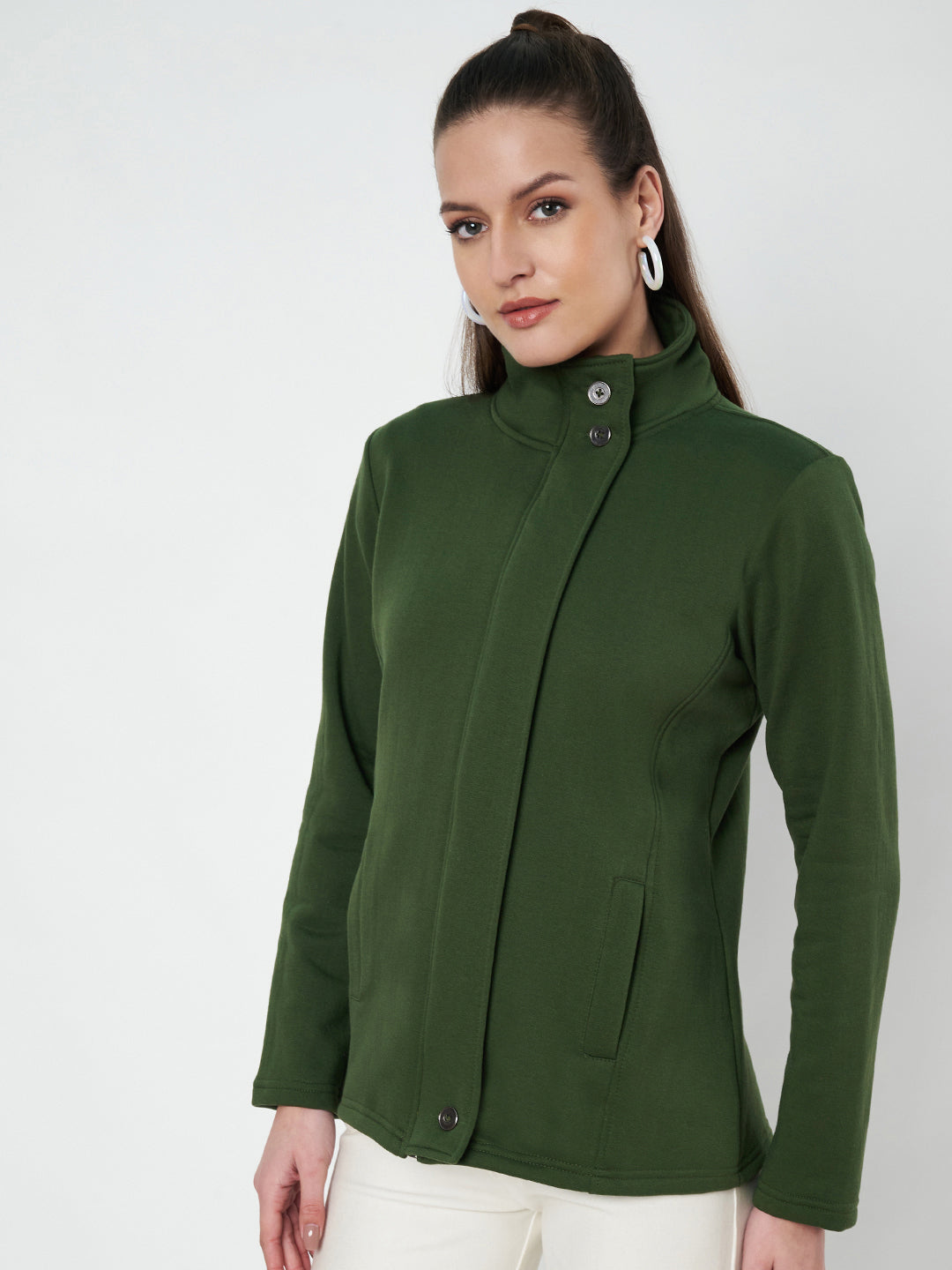 Mock Collar Fleece Front-Open Sweatshirt