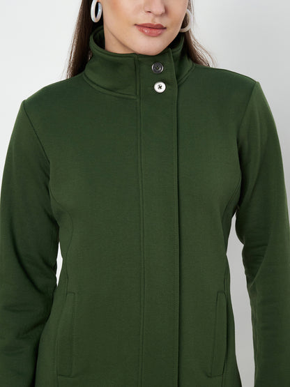 Mock Collar Fleece Front-Open Sweatshirt
