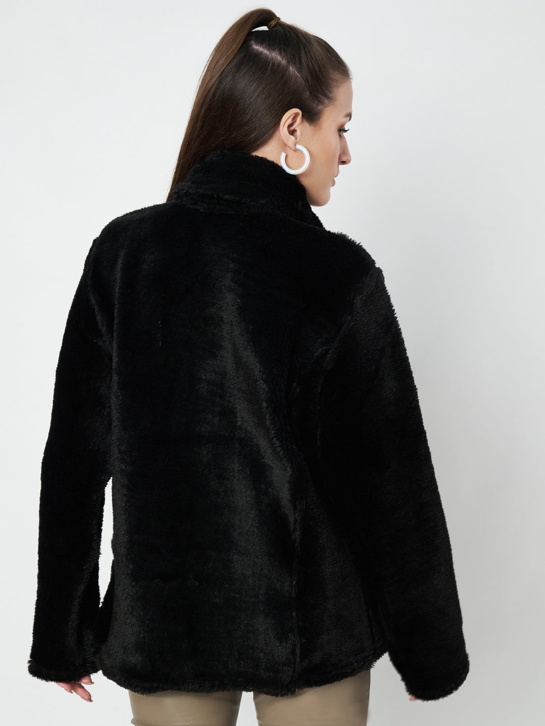 Mock Collar Faux Fur Casual Lightweight Parka Jacket