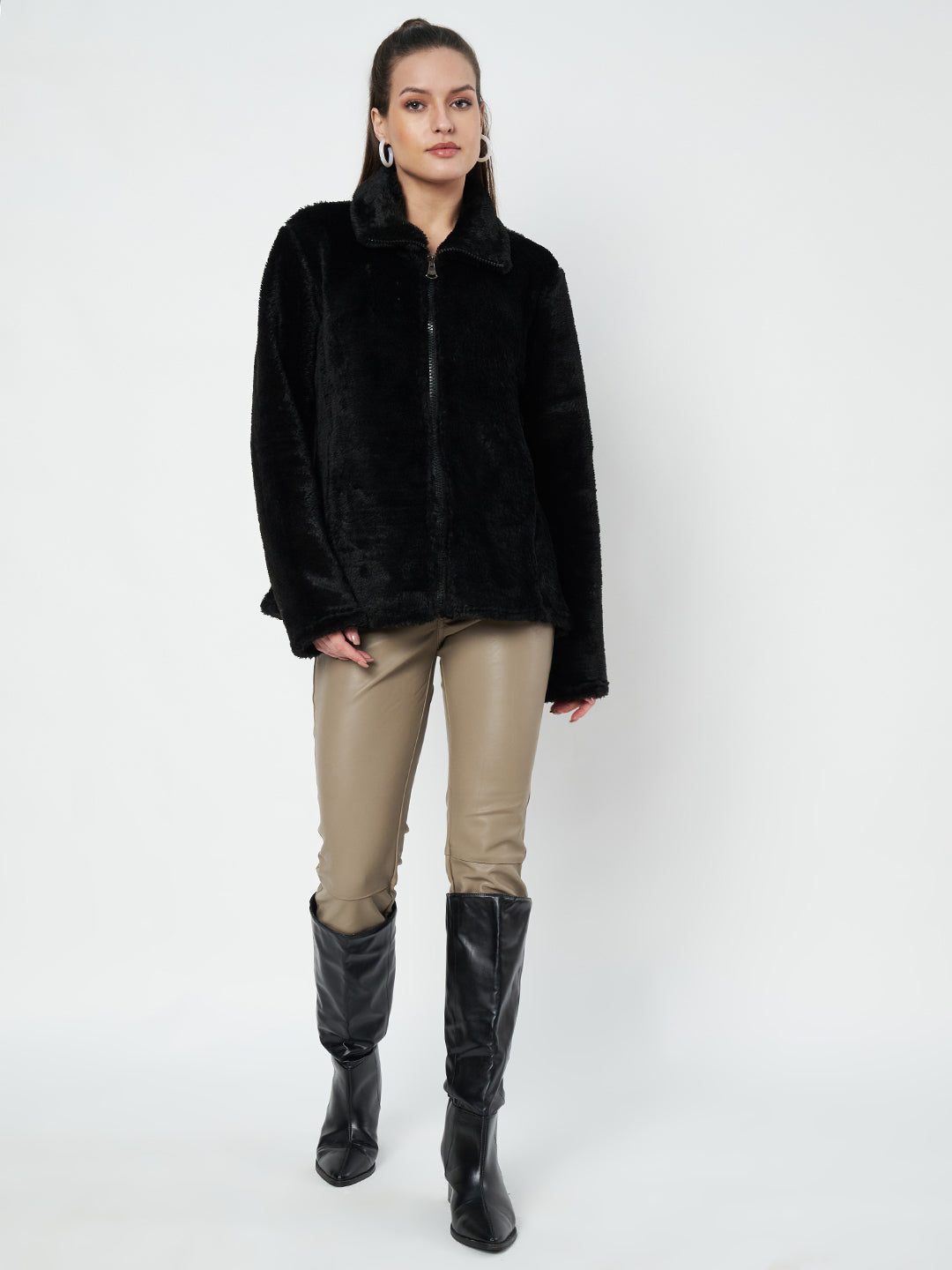 Mock Collar Faux Fur Casual Lightweight Parka Jacket