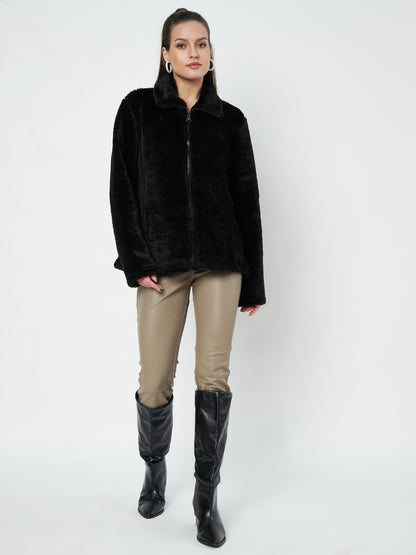 Mock Collar Faux Fur Casual Lightweight Parka Jacket