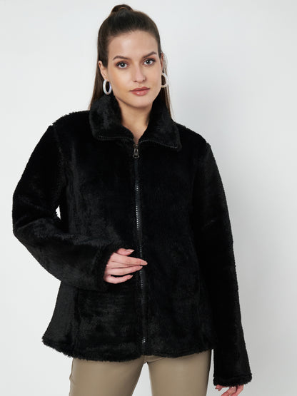 Mock Collar Faux Fur Casual Lightweight Parka Jacket