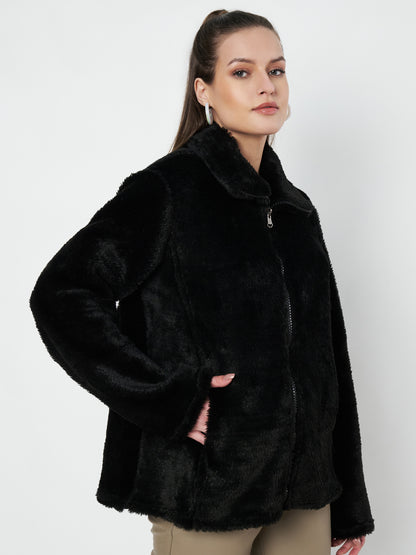 Mock Collar Faux Fur Casual Lightweight Parka Jacket