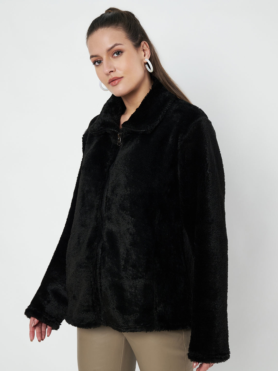 Mock Collar Faux Fur Casual Lightweight Parka Jacket