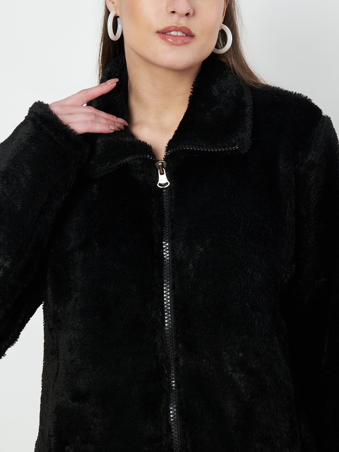 Mock Collar Faux Fur Casual Lightweight Parka Jacket
