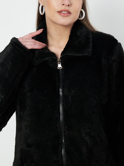Mock Collar Faux Fur Casual Lightweight Parka Jacket