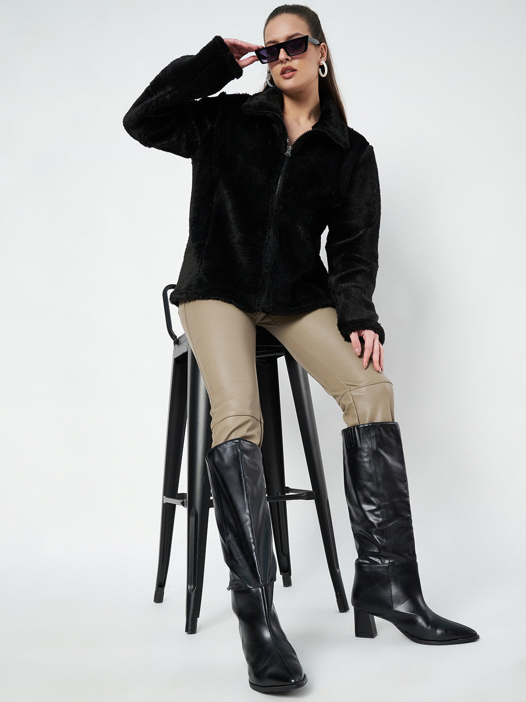 Mock Collar Faux Fur Casual Lightweight Parka Jacket