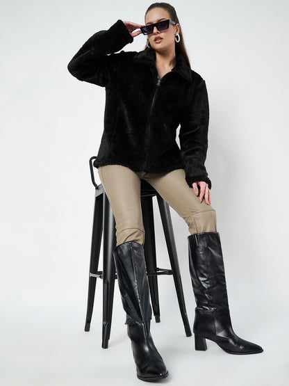 Mock Collar Faux Fur Casual Lightweight Parka Jacket