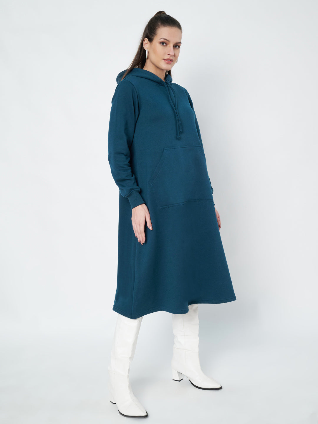 Hooded A-Line Midi Dress