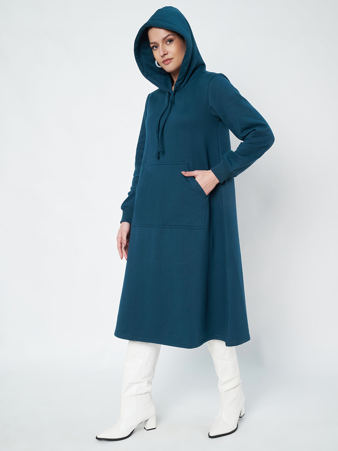 Hooded A-Line Midi Dress