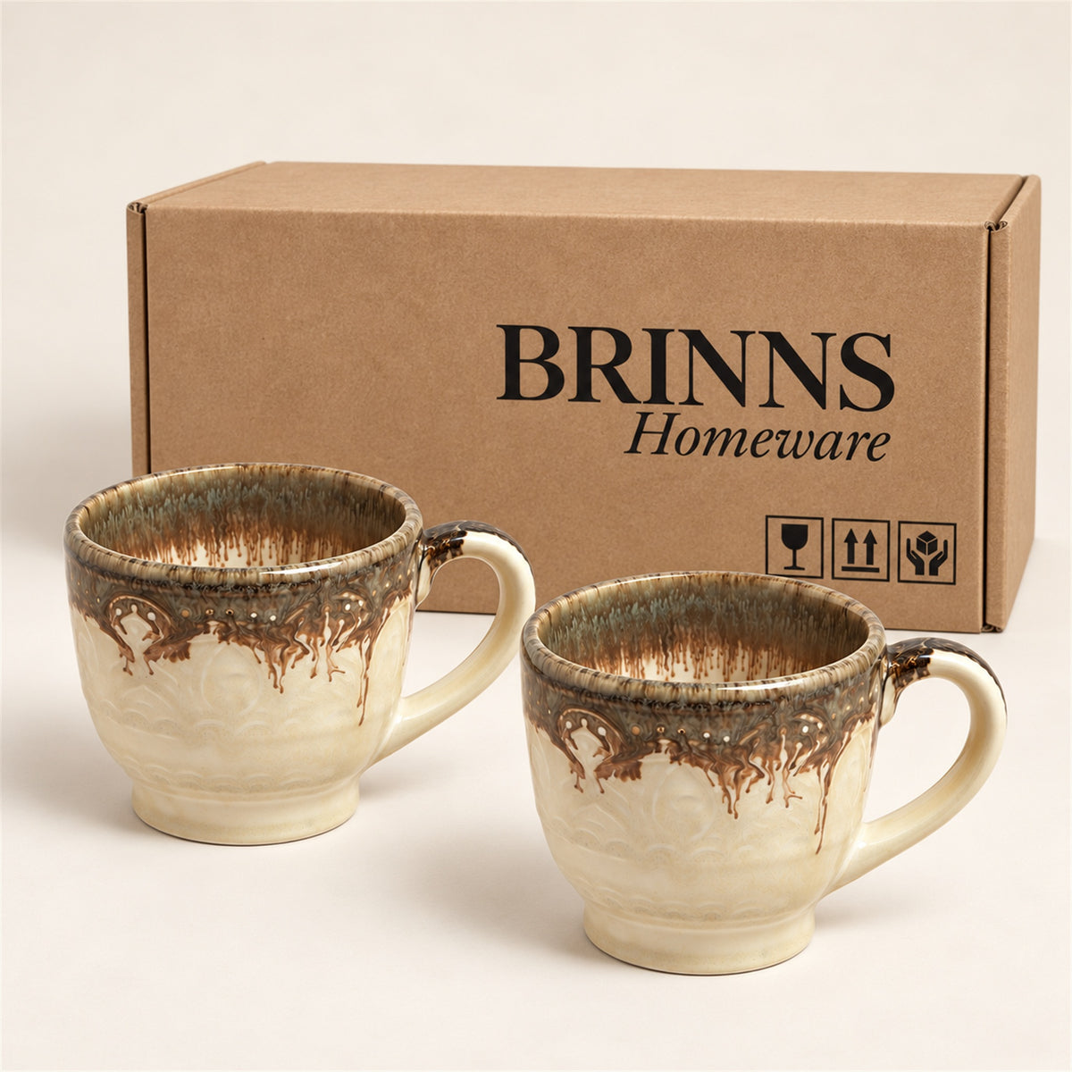 Coffee Mugs Set | Cream - Brown | 350 ml
