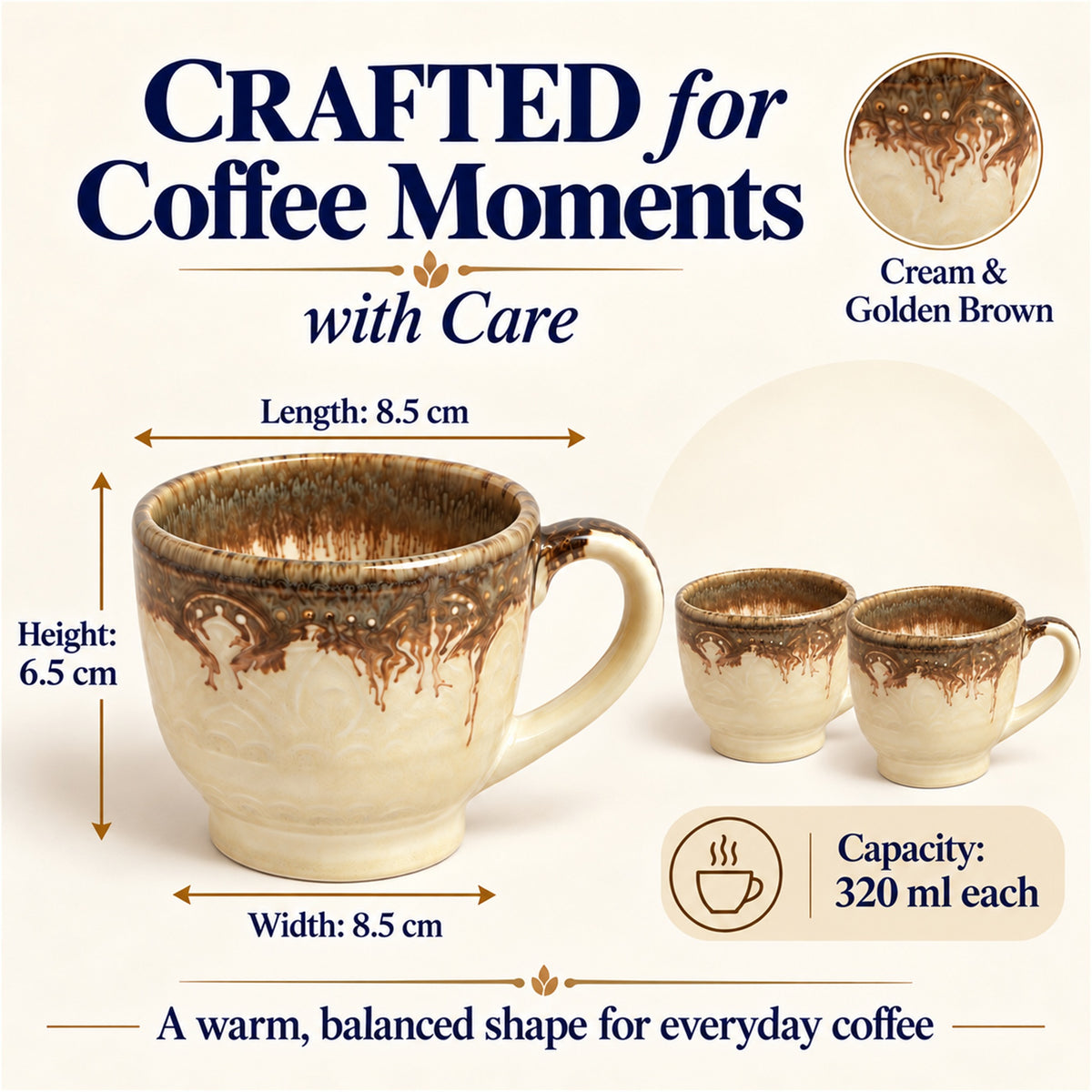 Coffee Mugs Set | Cream - Brown | 350 ml