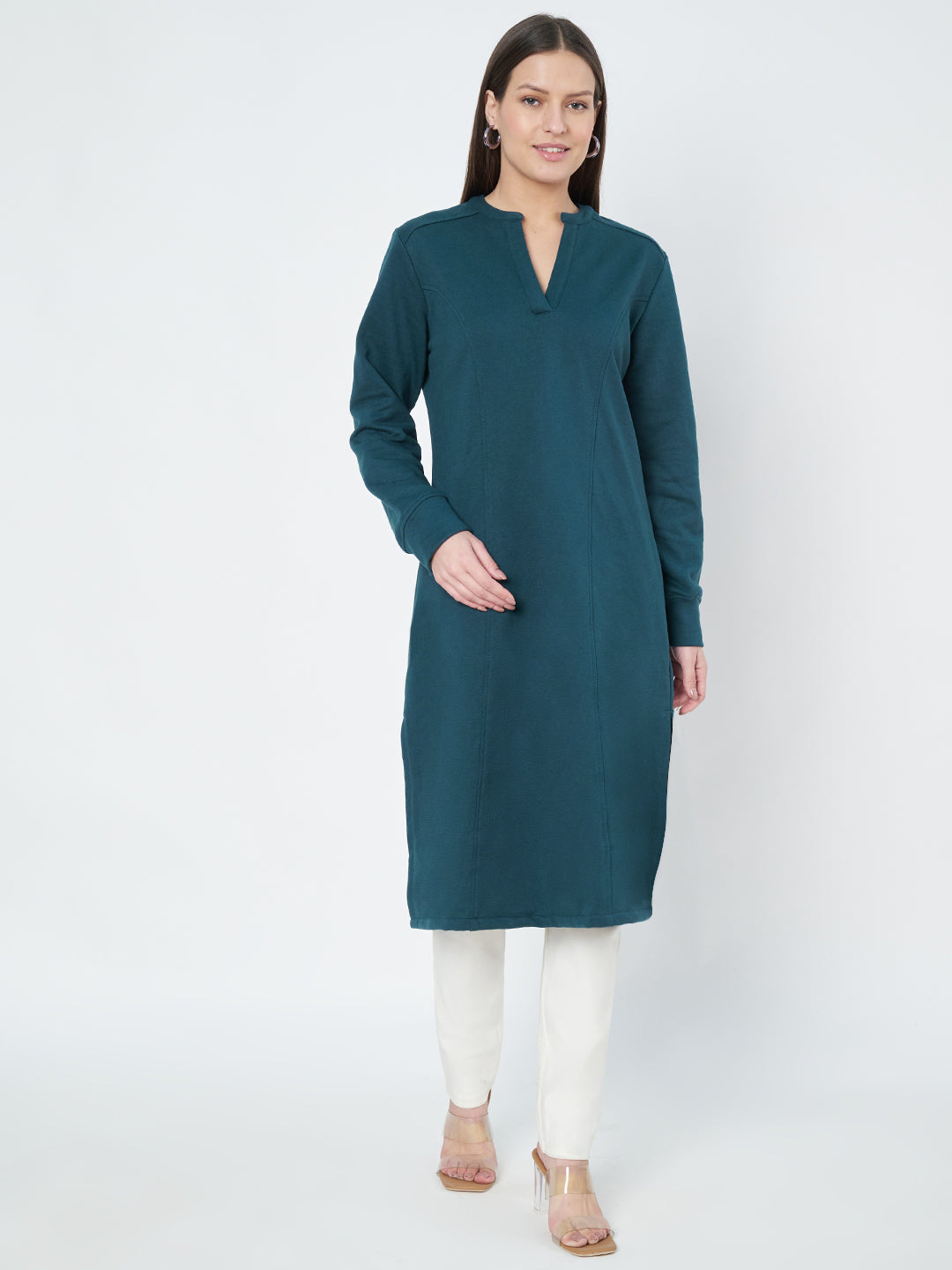 A-Line Dress with V-Neck Split Mandarin Collar