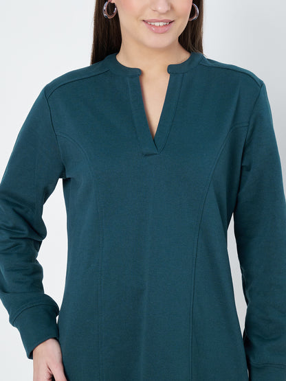 A-Line Dress with V-Neck Split Mandarin Collar