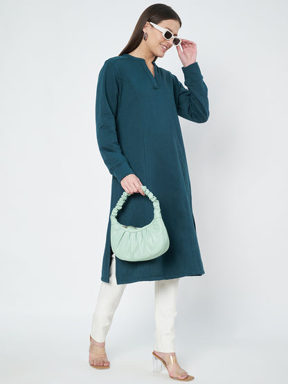 A-Line Dress with V-Neck Split Mandarin Collar