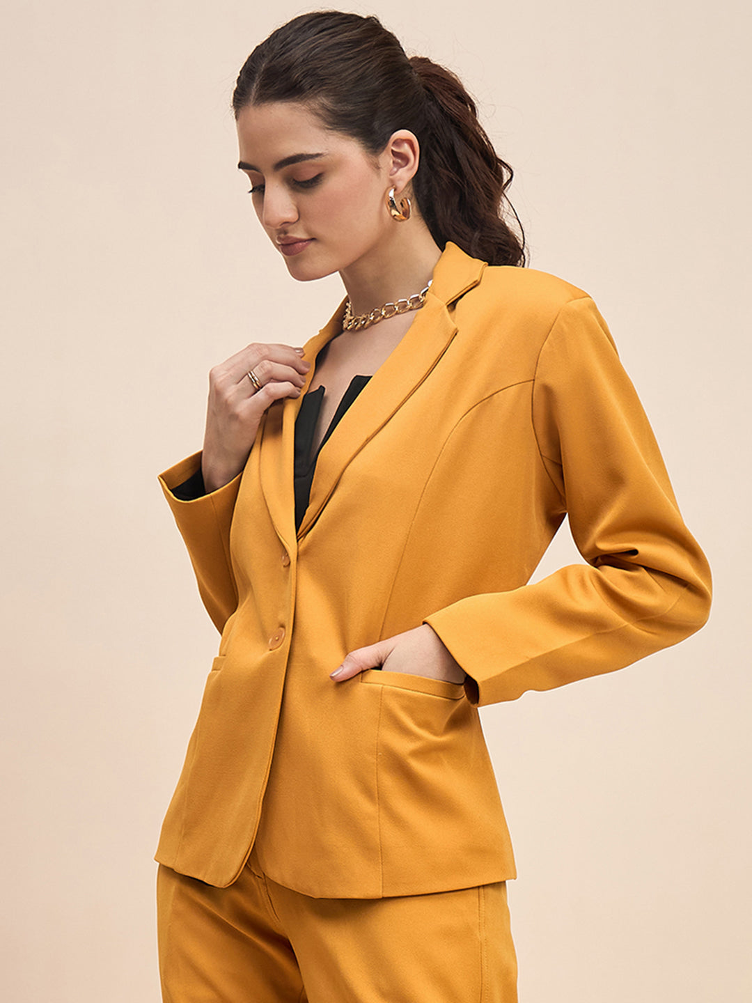 Notched Lapel Long Sleeves Single-Breasted Casual Blazer