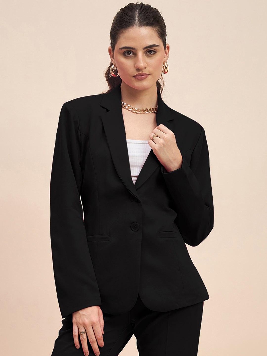 Notched Lapel Single-Breasted Blazer