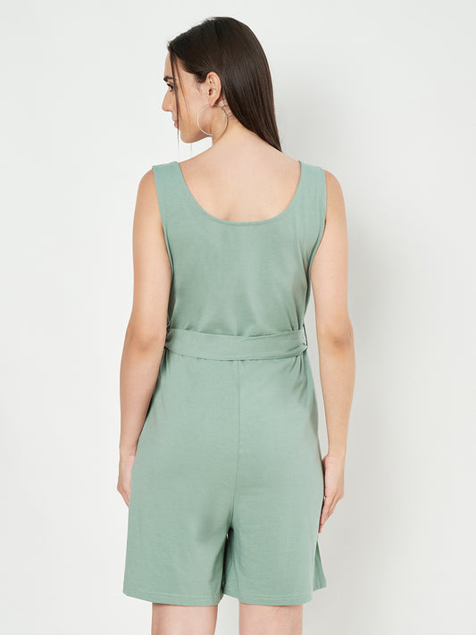 BRINNS Women's Cotton Sleeveless Belted Playsuit