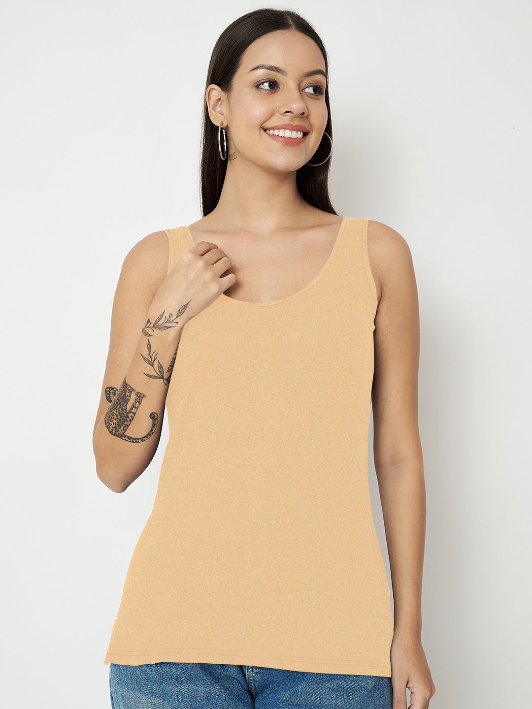 BRINNS Women's Cotton Solid Non-Padded Round Neck Camisole
