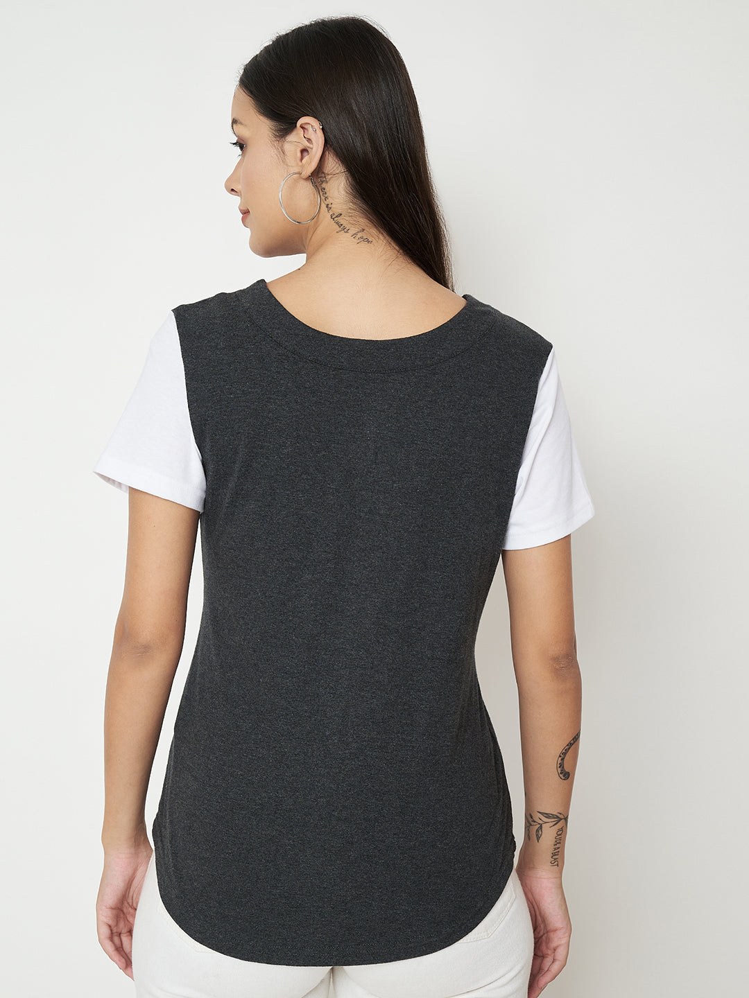 BRINNS Women Solid V-Neck Pure Cotton T-shirt