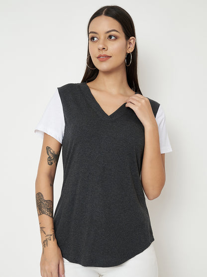 BRINNS Women Solid V-Neck Pure Cotton T-shirt